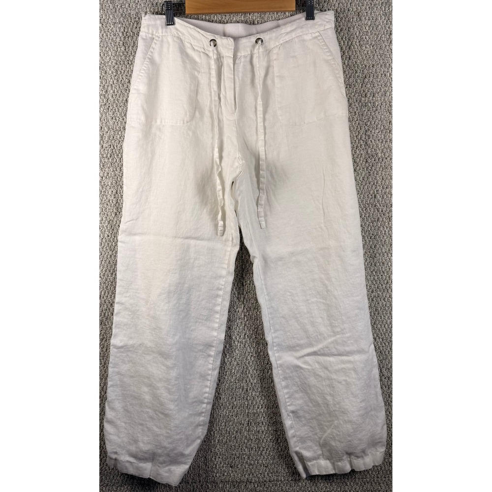 Charter Club Linen Pants 10 White Wide Leg Drawstring Coastal Beach Summer